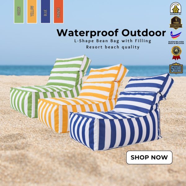 Waterproof Outdoor L-Shape Bean Bag Sofa Chair Design Kalis Air Beach Pantai Resorts Use