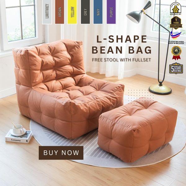 L - Shape Bean Bag Sofa (FREE BIG STOOL)