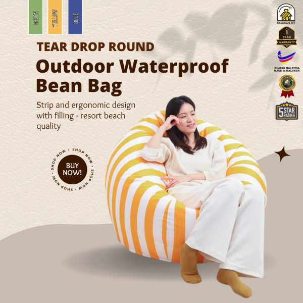 Round Tear Drop Waterproof Outdoor Bean Bag Sofa Round Design Kalis Air Beach Pantai Resorts Use